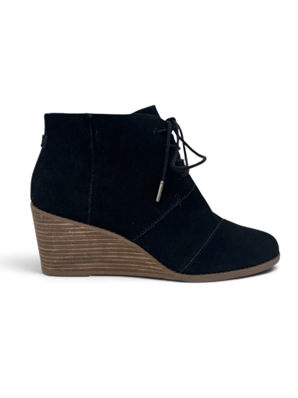 TOMS Hyde Wedge Bootie Black Suede Lace-Up 9.5 - Picture 1 of 14